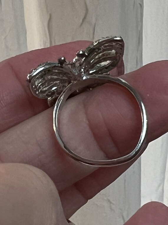 Vintage FAS sterling silver CZ butterfly ring 7, … - image 5