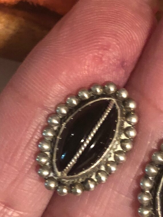 Vintage black onyx sterling silver oval screwback… - image 6