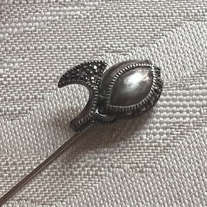 Vintage sterling silver marcasite stick pin, sterling silver marcasite stick pin