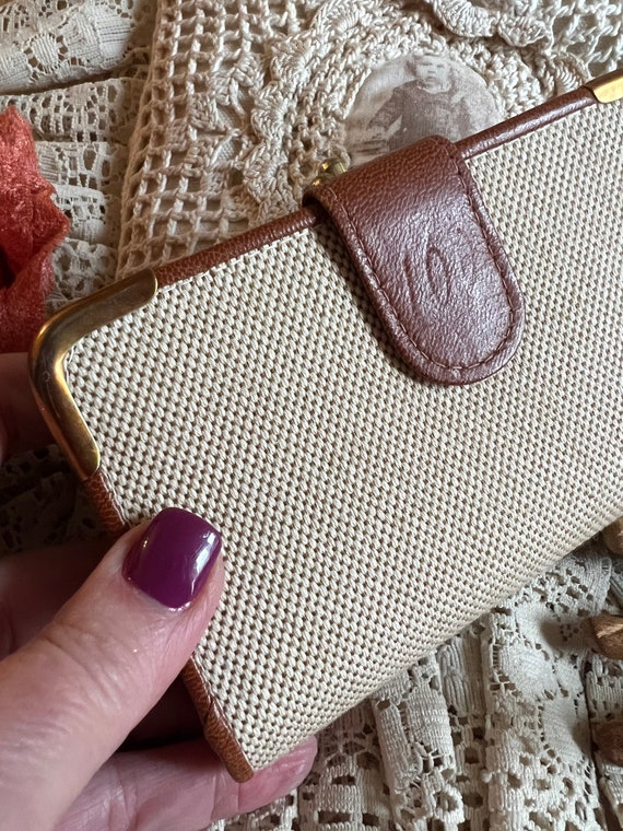 Vintage burlap look faux leather retro wallet coi… - image 2