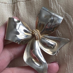 Vintage silvertone big bow brooch, dimensional ribbon pin,  polished silverplate bow pin, GOLD BOW UNAVAILABLE