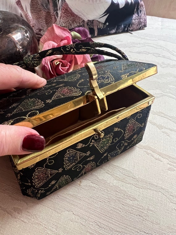Vintage boxy Oriental fans pattern boxy handbag, … - image 3