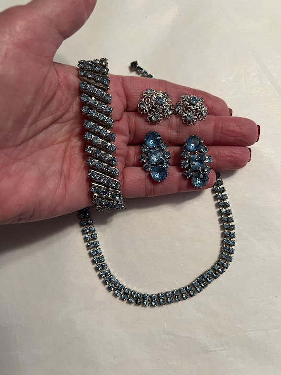 Vintage blue crystal jewelry, blue crystals brace… - image 1