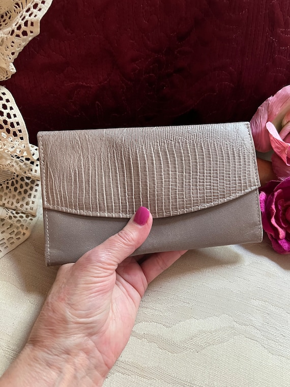 Vintage taupe kidskin leather wallet clutch, Princ