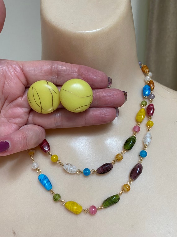 Vintage bright colors glass beads necklace, color… - image 1