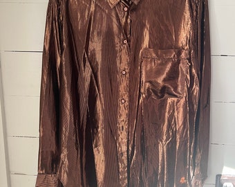 Vintage copper metallic lightweight shirt tunic M, copper tunic top, copper blouse M, casual copper metallic shirt M