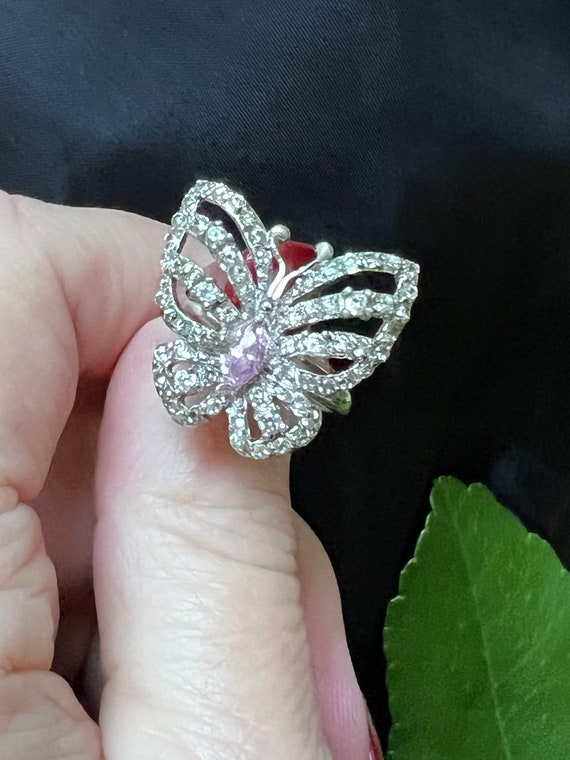 Vintage FAS sterling silver CZ butterfly ring 7, … - image 8
