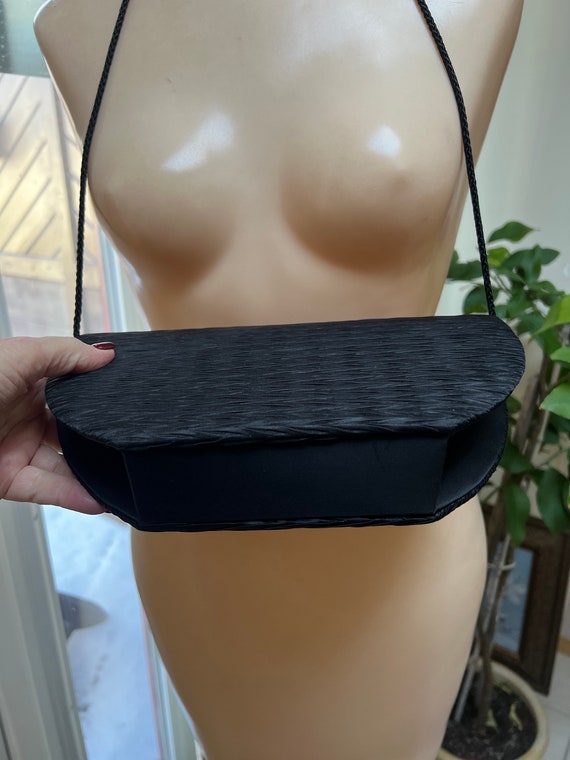 Vintage black pleated shaped satiny purse, La Reg… - image 7