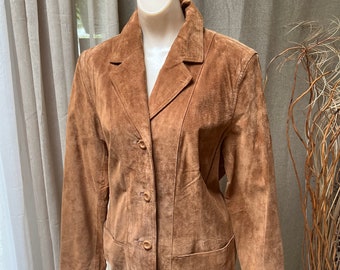 Vintage British tan suede Western look jacket M/L, cognac leather suede short jacket M/L, dark golden suede preppy short jacket M/L