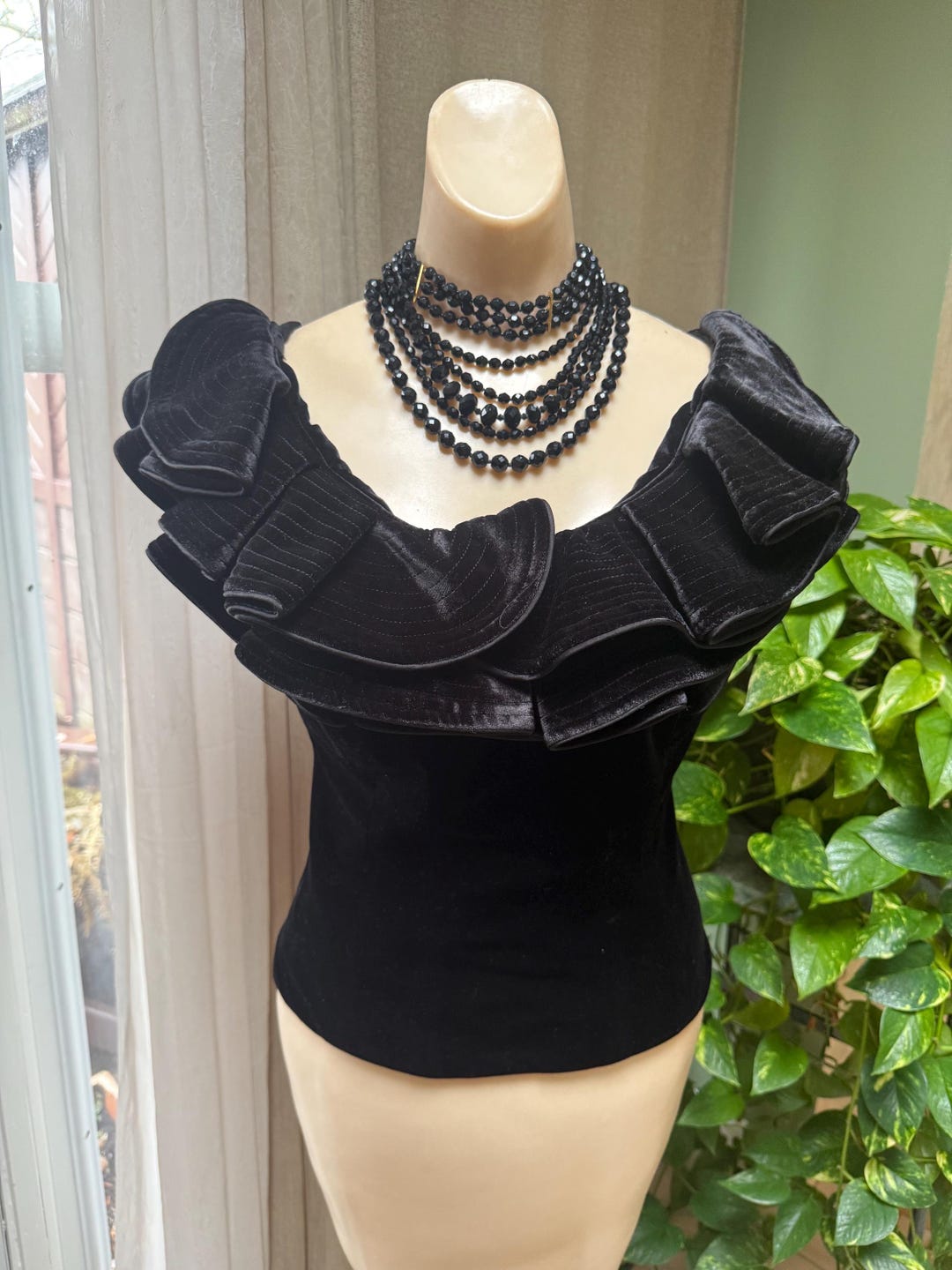 Vintage Black Velvet Tie Top