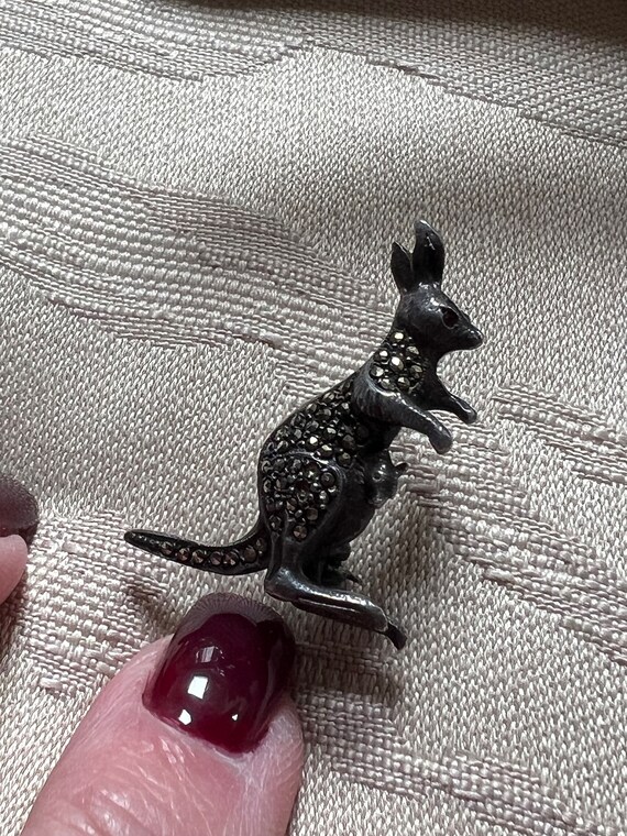 Tiny sterling marcasite kangaroo brooch, kangaroo 