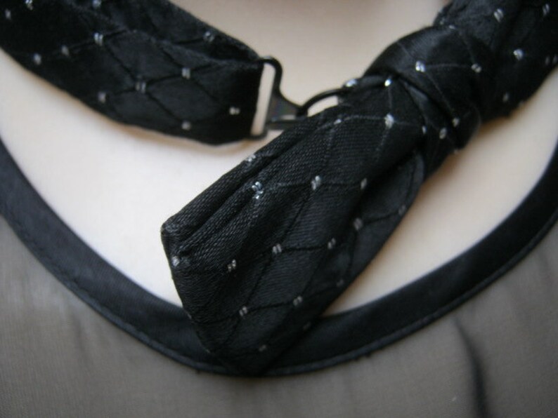 black formal cumberband bow tie with tiny silver detail UNISEX Vintage adjustable black satiny bow tie cumberband set
