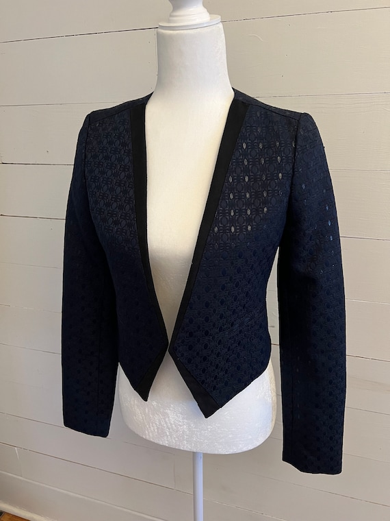 Vintage 90s cropped dark navy blue blazer XS, fit… - image 1