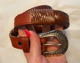 Vintage DKNY Wide Tobacco Color Leather Belt Sm, Donna Karan  display picture 3