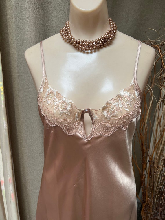 Vintage golden tan satiny Halston long night gown… - image 2