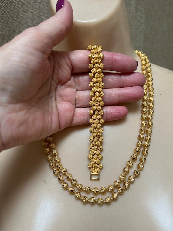 Vintage 18kt goldplate bead necklace bracelet set… - image 8