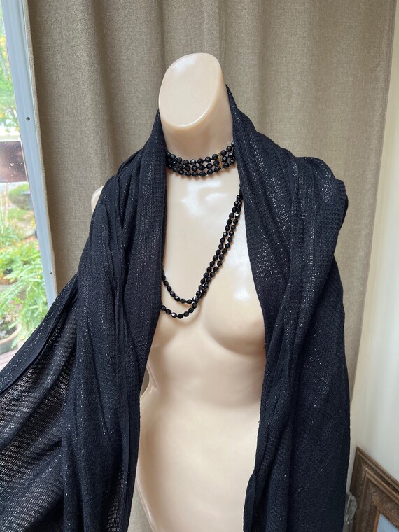 Vintage black woven oversized shawl wrap, tiny gl… - image 10