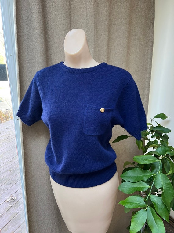 Vintage navy blue lambswool angora sweater S, sho… - image 2