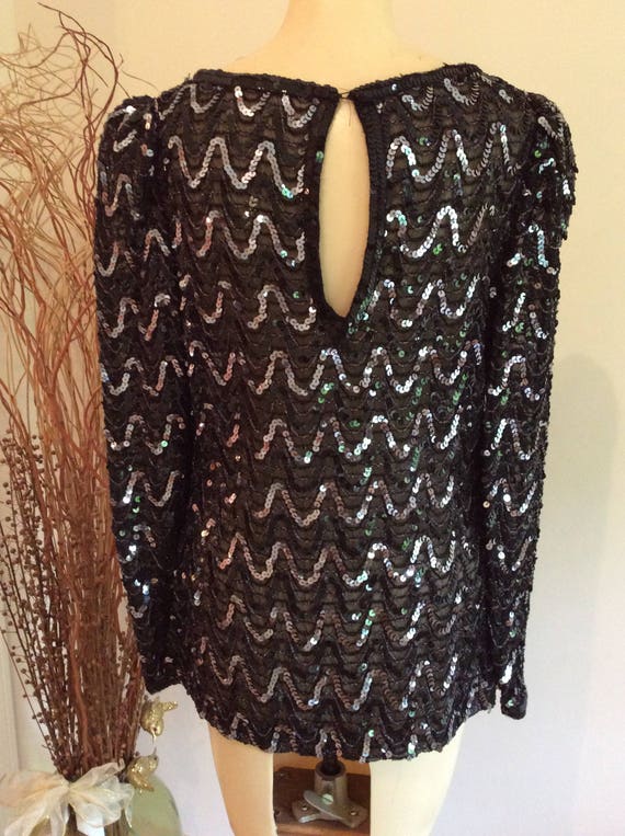 Vintage black silver sequined evening blouse, dis… - image 3