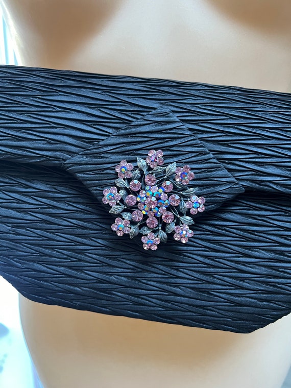 Vintage black pleated shaped satiny purse, La Reg… - image 5