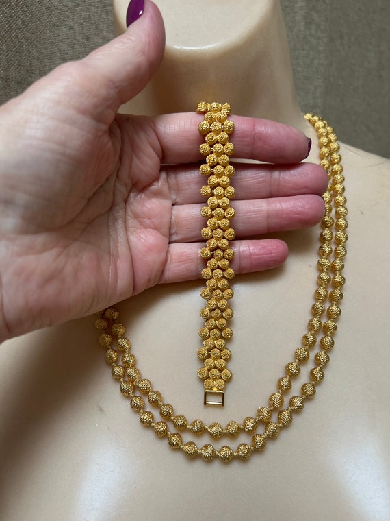 Vintage 18kt goldplate bead necklace bracelet set… - image 10