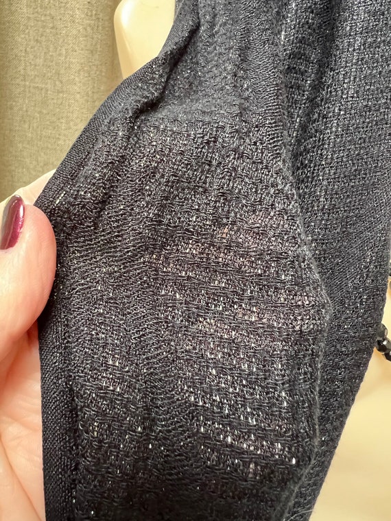 Vintage black woven oversized shawl wrap, tiny gl… - image 7