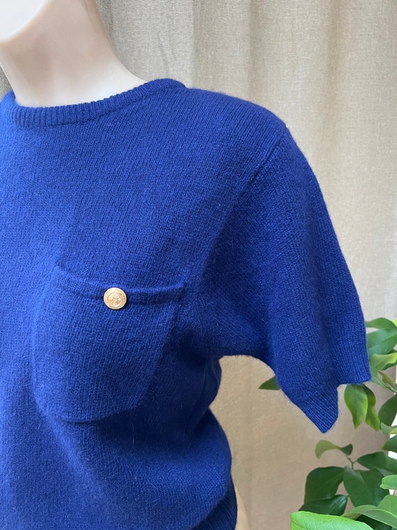 Vintage navy blue lambswool angora sweater S, sho… - image 3