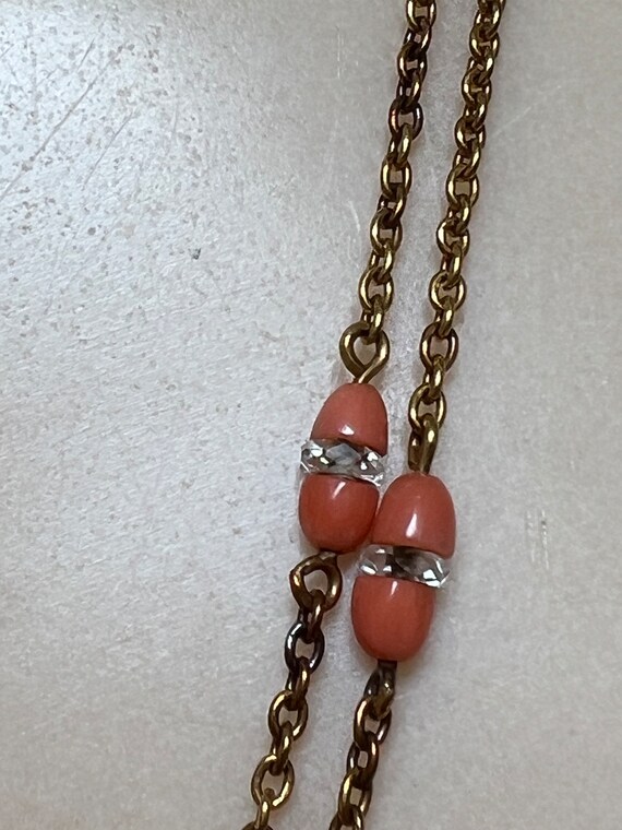 Vintage dainty faux coral pearl station chain 60"… - image 5