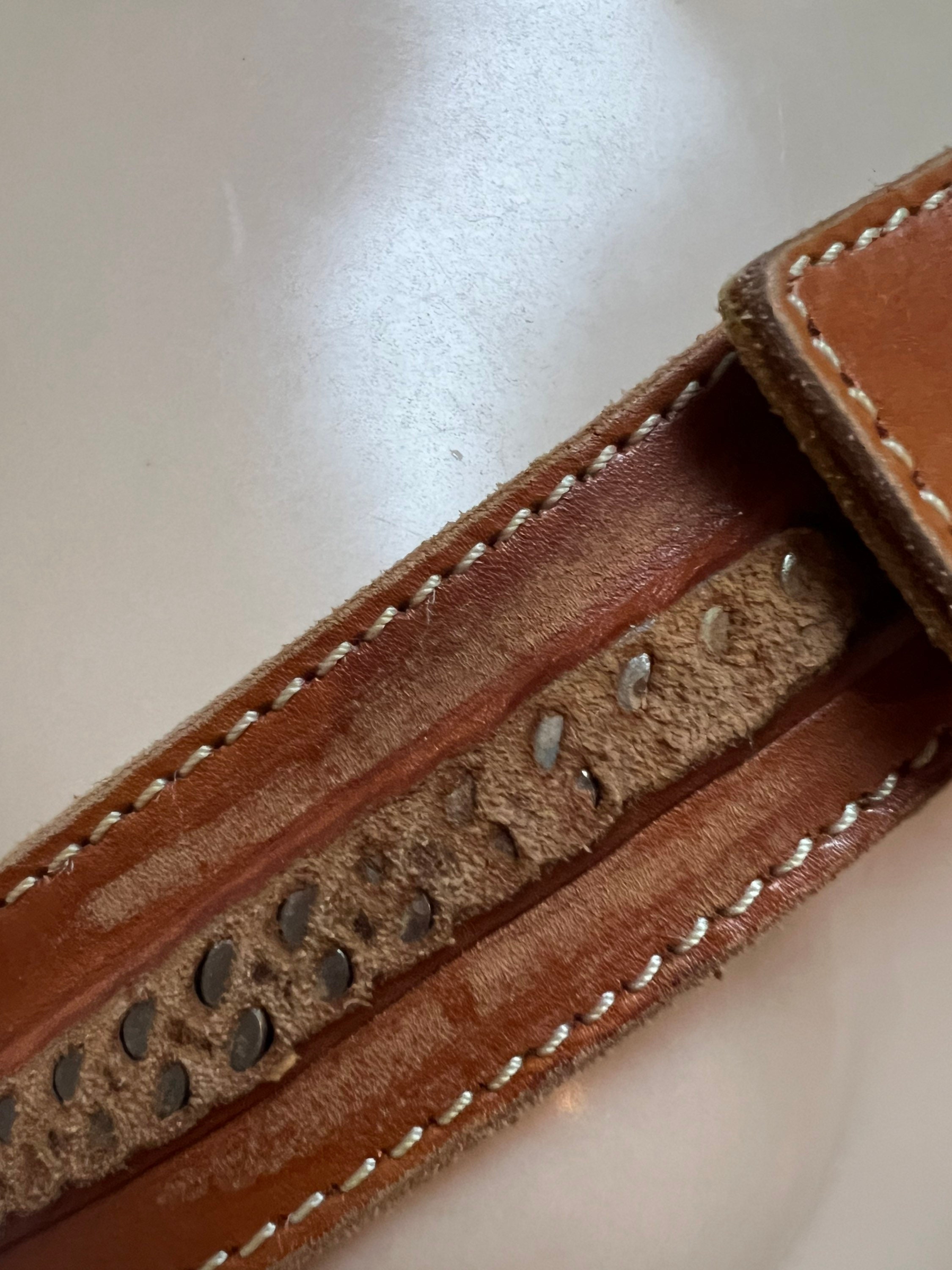 Vintage Heavy Duty British Tan Leather Fossil Belt 34-38 