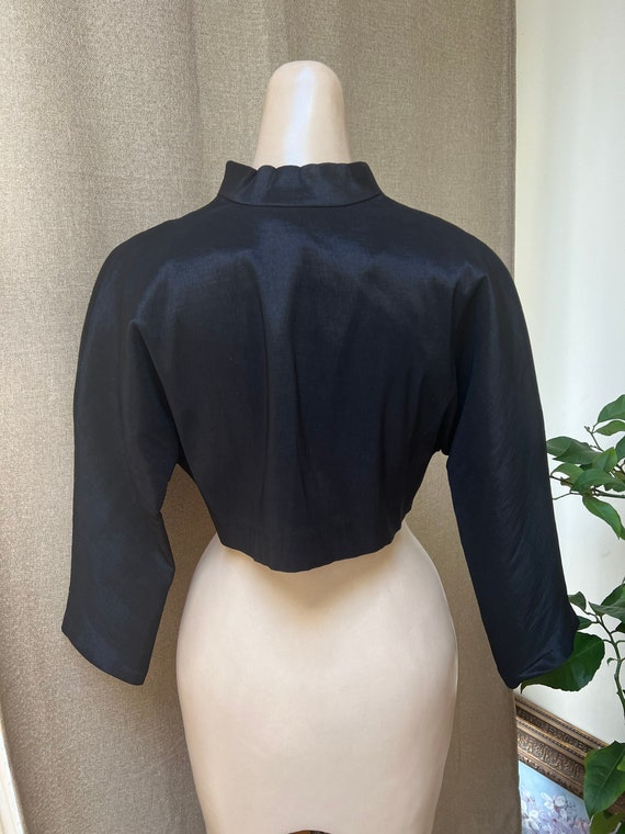 Vintage silk look/feel black bolero top M, Jessic… - image 5