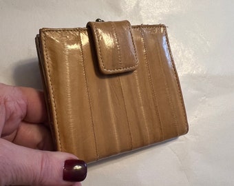 Vintage tan eel skin small wallet/coin purse, never used camel eel skin leather mini wallet, eel skin wallet coin purse combo, small wallet