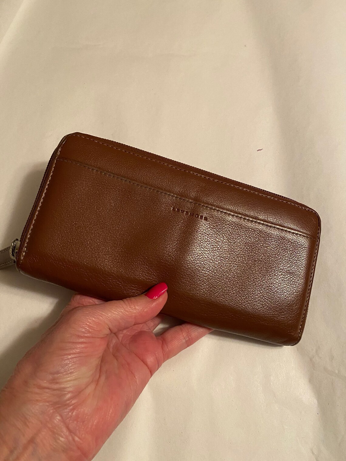 Vintage cognac leather zip around wallet tobacco color Etsy