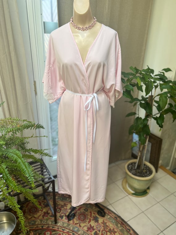 Vintage palest pink Josie Natori long robe S/M, J… - image 2