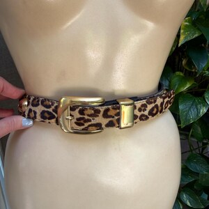 Cache Vintage Woman\'s Leopard Print Calf Hair Studded Leather Belt Gold Buckle M Animal Print Leopard Gold Belts for Women for sale | eBay main image 2
