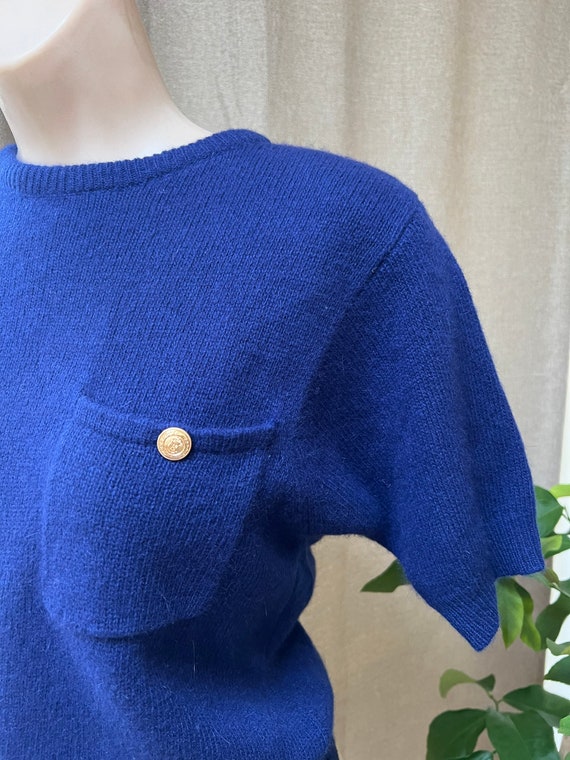 Vintage navy blue lambswool angora sweater S, sho… - image 7