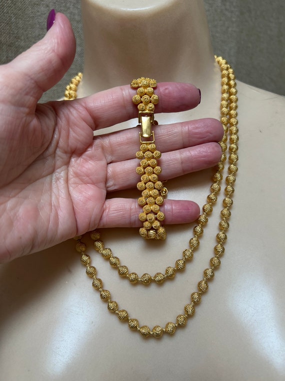 Vintage 18kt goldplate bead necklace bracelet set… - image 6
