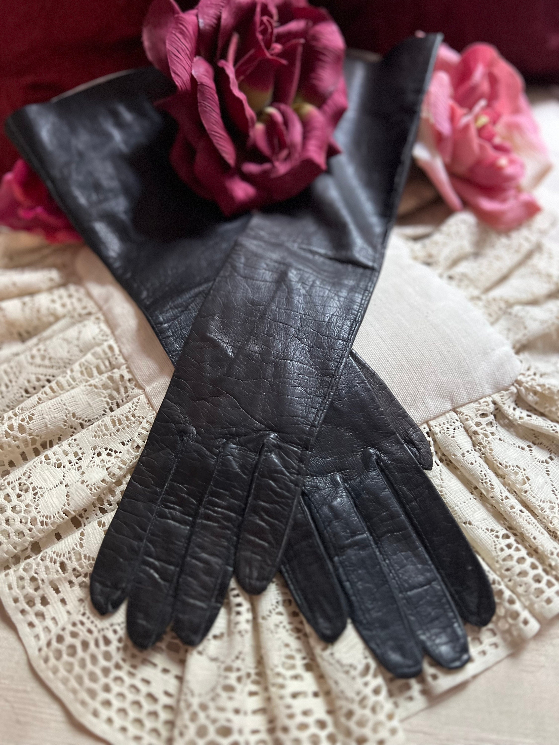 Vintage Dark Brown Made Belgium High Arm Gloves 6, 14