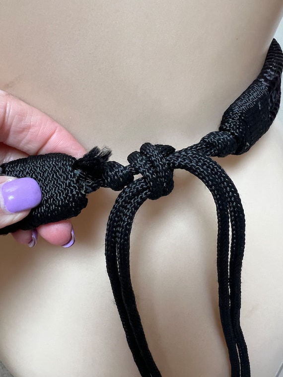 Vintage black sequined knotted fiber dressy belt,… - image 6