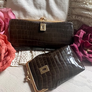 Vintage dark brown leather Bond Street wallet cigarette case, matte leather clutch coin purse, patent leather brown cigarette case, purse