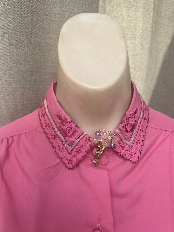 Vintage pink embroidered collar pocket blouse M, w