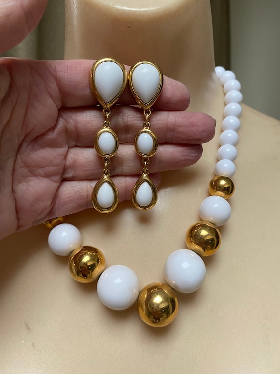 Vintage white gold big bead jewelry set, Napier w… - image 1