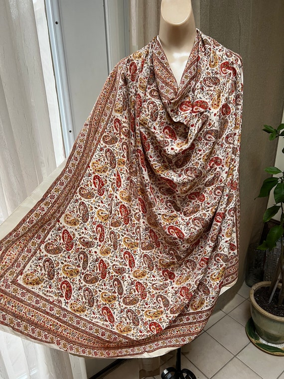 Vinage huge oversized paisley silk scarf, 42x44" p
