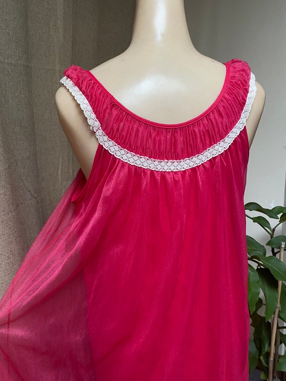 Vintage midcentury long red nylon night gown S, s… - image 7