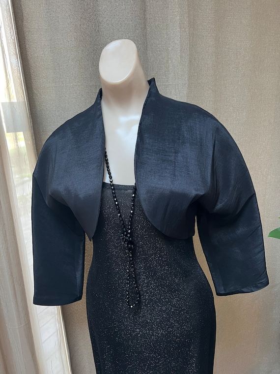 Vintage silk look/feel black bolero top M, Jessic… - image 4