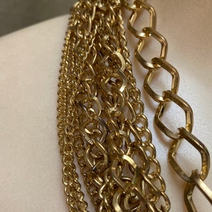 Vintage multi strand goldtone chain link necklace, 10 strand multi size chains necklace, multi chain necklace earrings set, statement set image 2