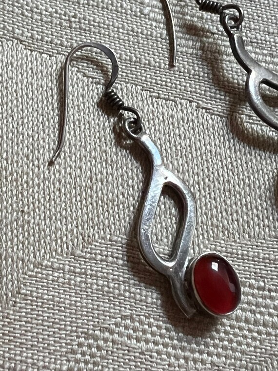 Vintage modern sterling silver carnelian drop ear… - image 3