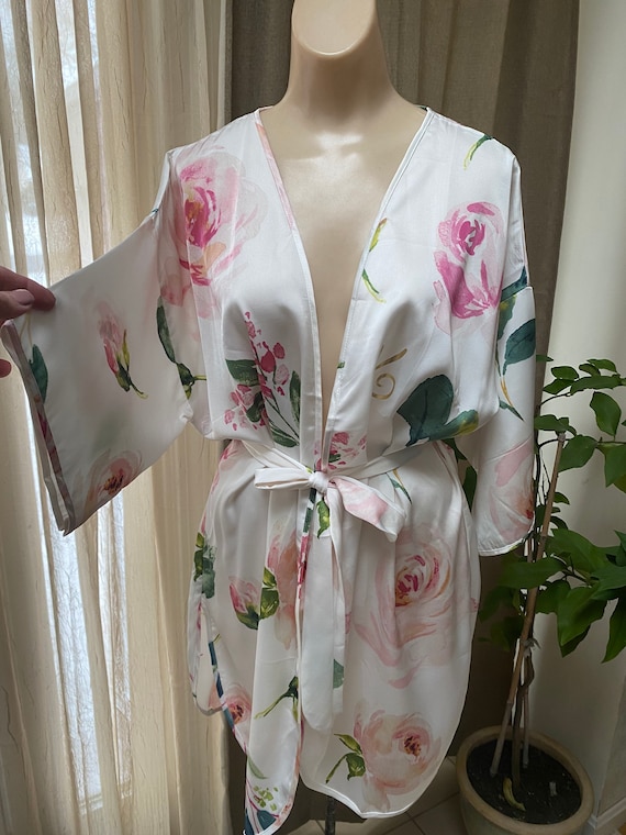 Vintage bridal wedding flowery robe S, bridesmaid… - image 1