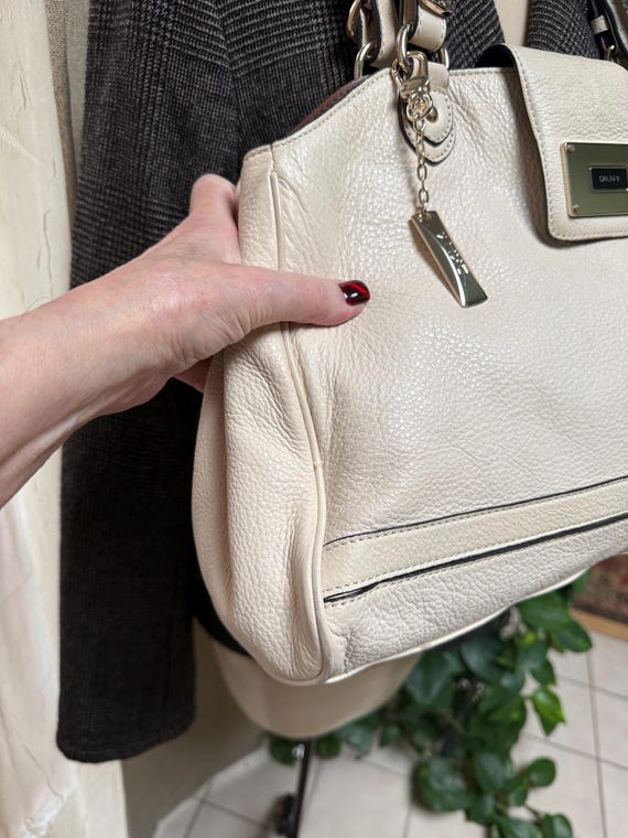 Vintage Ivory/beige Pebbled Leather Donna Karan Big Shoulder Bag