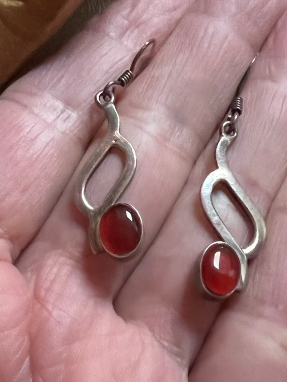 Vintage modern sterling silver carnelian drop ear… - image 1