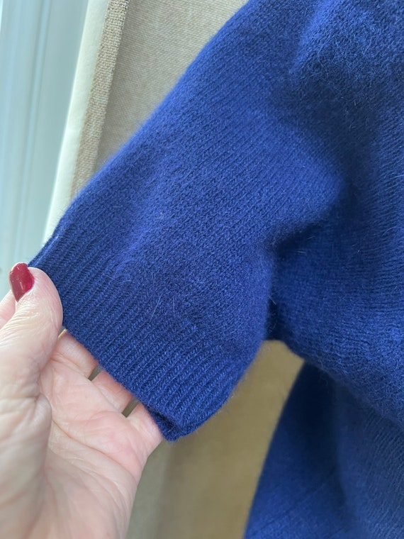 Vintage navy blue lambswool angora sweater S, sho… - image 9